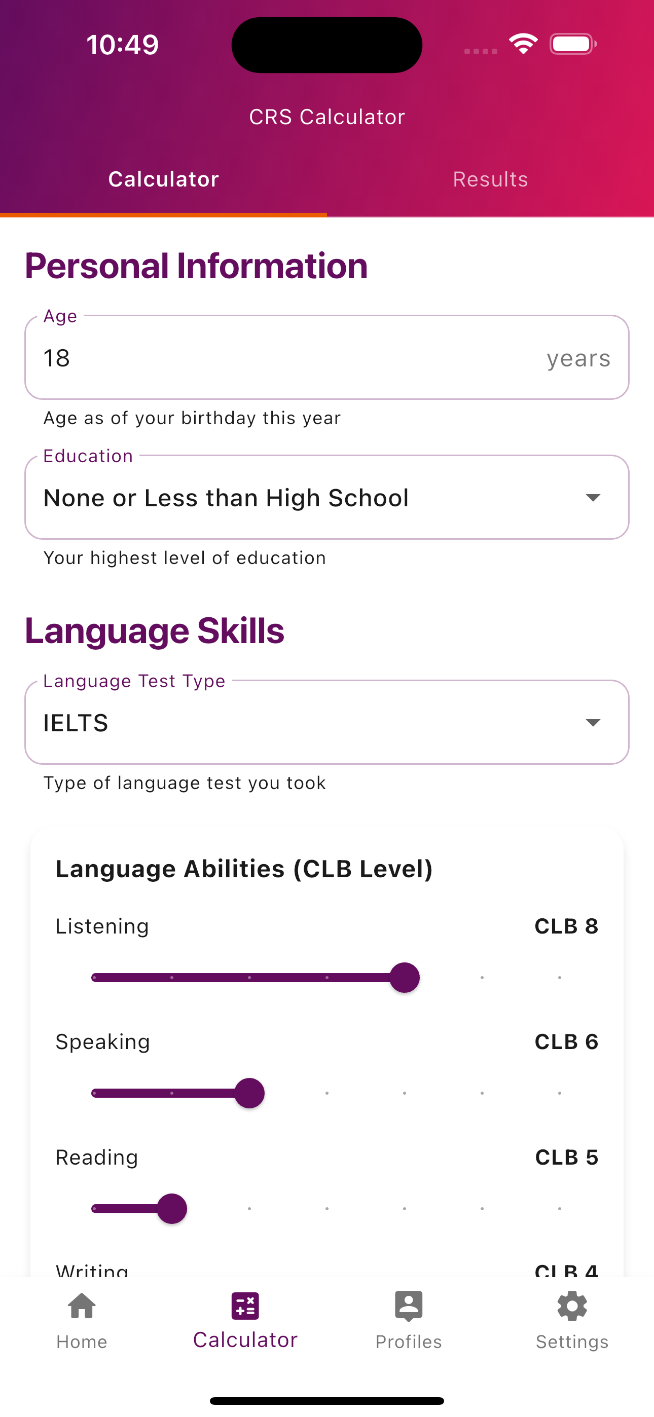 CRS Calculator Multiple Languages